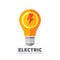 Light bulb with lightning - vector logo template concept illustration in flat style. Electric lamp sign. Design element