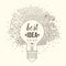 Light bulb made of handdrawn doodles, creative concept. Vector concept - creativity and idea. Lettering. quote. Creative