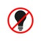 Light bulb No, Ban or Stop signs. Light lamp icons