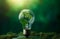 Light bulb represents green energy technology environmental friendly renewable energy or clean circular energy concept.