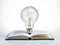 Light Bulb Resting on an Opened Book Positioned on a Desk.GenerativeAI.
