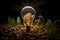 Light bulb with seedlings growing out of the ground - Ai Generated