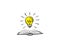 A light bulb show up from open book. Concept of idea\'s source.