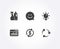 Light bulb, Usd exchange and Website statistics icons. Smile, Shampoo and spray and Recycling signs.