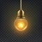 Light Bulb Vector. Retro Loft Light Bulb Symbol. Graphic Decor. 3D Realistic Transparent Illustration