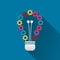 Light bulb which has of colorful gears with long shadow black,Simple design style.vector illustration