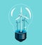 Light bulb and windmill generator inside, clean renewable energy, alternative energy concept,ecology, icon, graphic