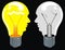 light bulbs as human heads (ideas in brain) on the black background