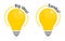 Light bulbs of Big Idea and Eureka!. Yellow glowing light bulbs with text. Symbol of idea, solution and thinking. Flat style icon