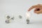 Light bulbs with bright light in hand concept for creativity, knowledge and organizational