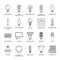 Light bulbs flat line icons. Led lamps types, fluorescent, filament, halogen, diode and other illumination. Thin linear