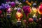 Light Bulbs with flowers in a forest