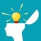 Light bulbs in the head. Thoughts in the brain. Creative ideas. vector illustration