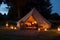 light canvas forest nature glamping vacation camping travel tent luxury. Generative AI.