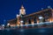 Light car trails in front of Yekaterinburg city center. Administration city hall at night