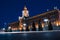 Light car trails in front of Yekaterinburg city center. Administration city hall at night