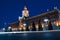 Light car trails in front of Yekaterinburg city center. Administration city hall at night