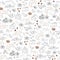 Light coffee seamless pattern with pastries, cinnamon, vanilla and coffee. Vector sketch on a white background. line art