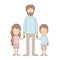 Light color caricature faceless full body bearded man taken hand with girl and boy