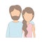 Light color caricature faceless half body couple woman with ponytail side hair and bearded man