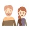 Light color shading caricature half body couple woman with ponytail side hair and bearded man