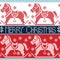 Light and dark blue , red Merry Christmas Scandinavian seamless Nordic pattern with rocking dala pony horses, stars, snowflakes i