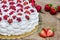 Light, delicate and tasty cream cake with fresh strawberries half cake