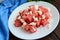 Light diet summer salad of fresh watermelon and feta cheese with sesame seed
