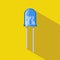 Light emitting diode icon on yellow background. Blue illuminated elements, semiconductor device. LED light bulb