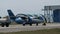 Light-Engine Propeller Aircraft with a Rotating Propeller Stands at the Hangar