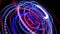 Light flow in ring structure, bg in 4k. Abstract looped background with light trails, stream of red blue neon lines in