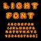 Light font. Retro Alphabet with lamps. Glowing letters. ABC pointer with shine bulb. Vintage Glittering lights lettering