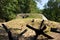 Light fortification building - bunker and an anti-tank hedgehogs