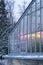 Light full spectrum phyto light lamps for plants growth in the winter time in greenhouse, exterior.