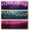 Light garland banners. Glowing light bulbs on strings, festive christmas party decor. Abstract xmas winter holidays