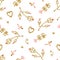 Light and gentle seamless pattern with golden flowers and leafs.