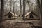 light glamping tent nature travel vacation canvas luxury camping forest. Generative AI.