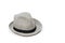 Light gray brim hat with black band, unisex, white background