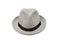 Light gray brim hat with black band, unisex, white background