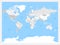 Light grey political World map on solid blue background. Vector illustration