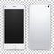 Light grey smartphone template front and black view, vector realistic illustration. Detailed phone mock up.