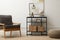 Light hallway interior with console table