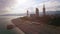 Light haze surrounding Batumi seafront with buildings at back, late afternoon