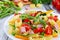 Light healthy colorful antipasto salad, close-up