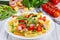 Light healthy colorful salad of italian pasta