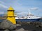 Light house Seltjarnarnes harbour fishing vessel iceland
