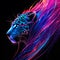 Light neon style art portrait of a jaguar, Generative AI