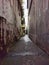 Light Old narrow alley Asia. Lost Down the Narrow Alley Street. Narrow Street Residential Suburbs with high and humid walls