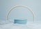 Light, pastel, baby blue 3D rendering luxurious product display podium or stand minimal composition with golden arch line