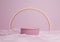 Light, pastel, lavender pink 3D rendering luxurious product display podium or stand minimal composition with golden arch line in
